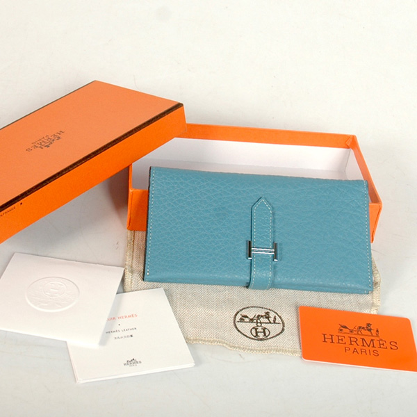 Hermes 3 flod original leather wallet in Medium Blue