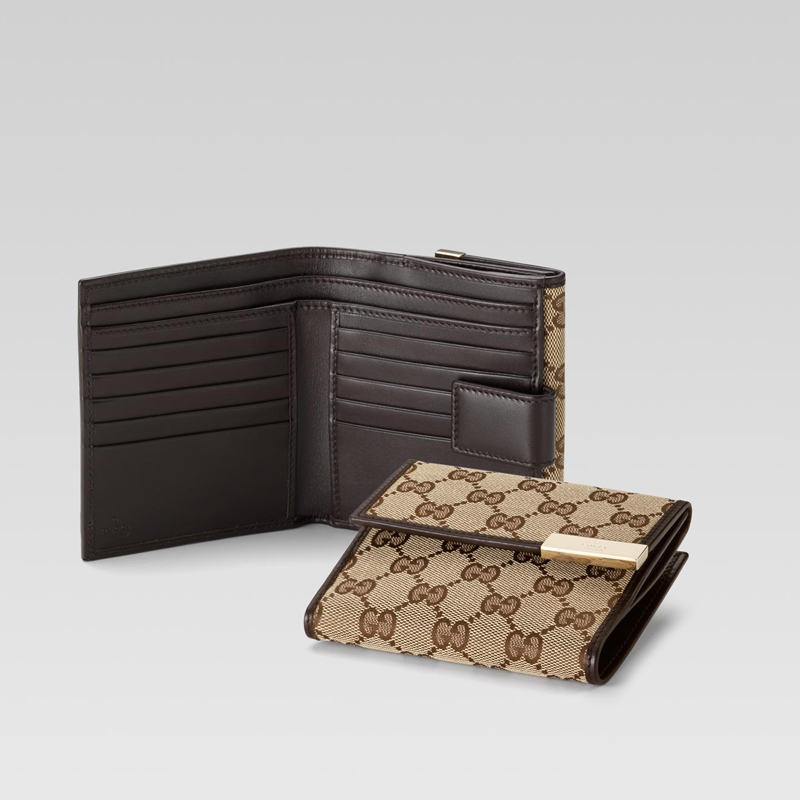 flap french wallet with gucci trademark engraved metal plate