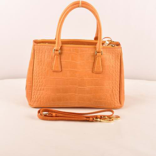 Prada Small Croco Leather Tote Bag Orange