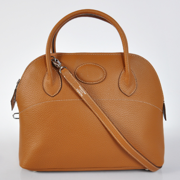 Hermes Bolide Togo Leather Tote Bag in Camel with Silver hardware