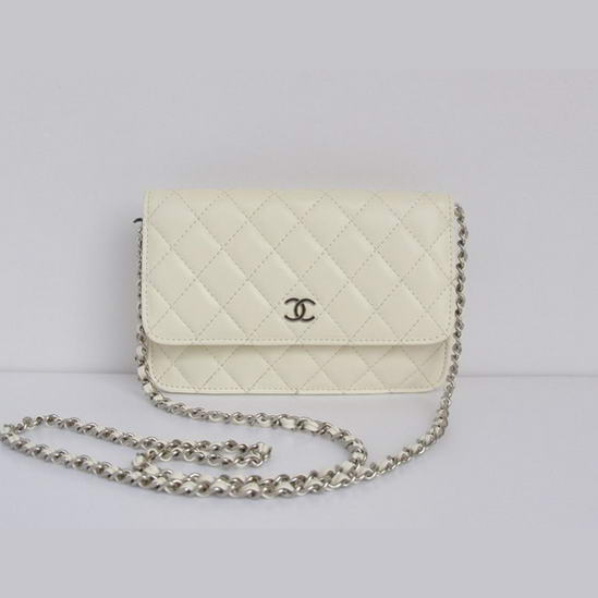 Chanel Flap Bag Lambskin Leather A33814 White Silver