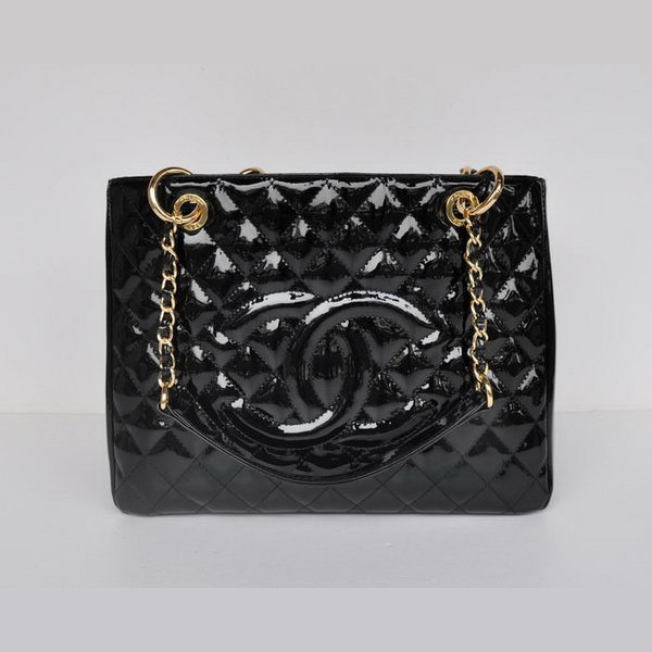 Chanel A50995 Black Patent Leather Shoulder Bag Gold