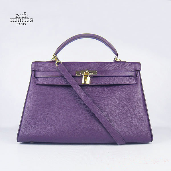 Hermes Kelly 35cm Togo Leather Bag Purple 6308 Gold Hardware