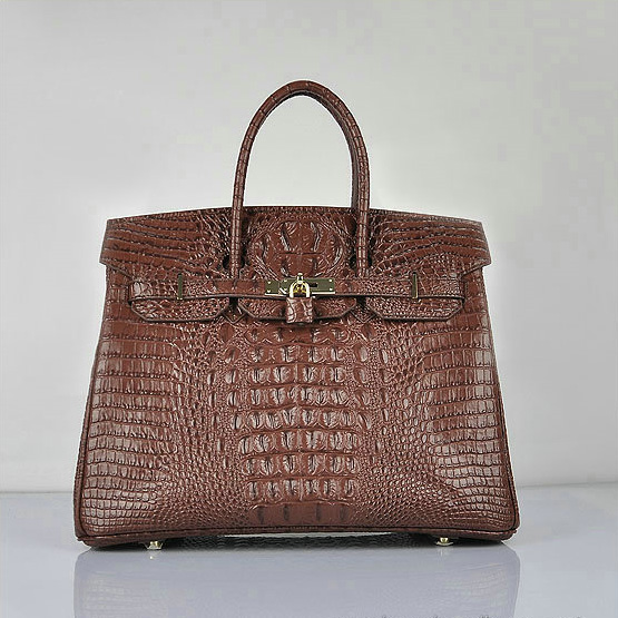 Hermes Birkin 35CM Tote Bag Croco Brown Leather H6089 Gold