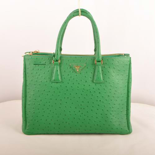 Prada Medium Ostrich Leather Tote Bag Green