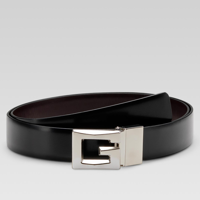 reversible belt with raised square G buckle