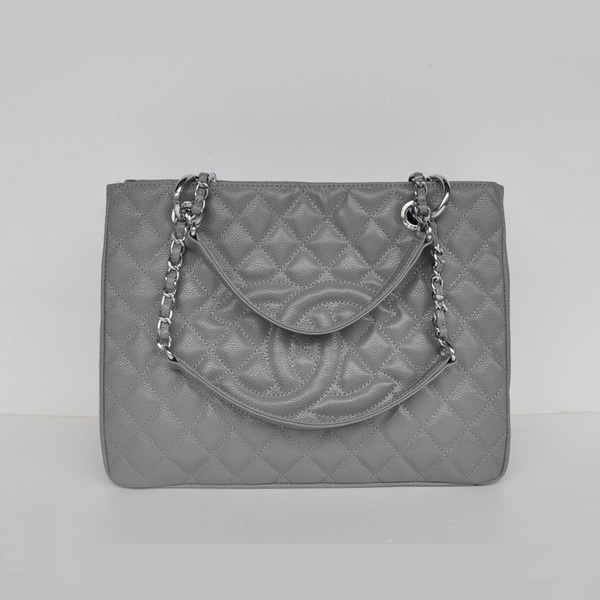 Chanel A50995 Grey Cannage Leather Shoulder Bag Silver