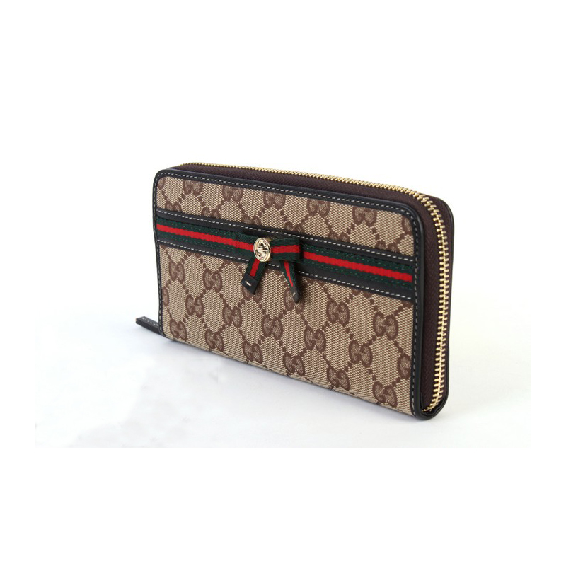 zip around wallet with bow and interlocking G detail