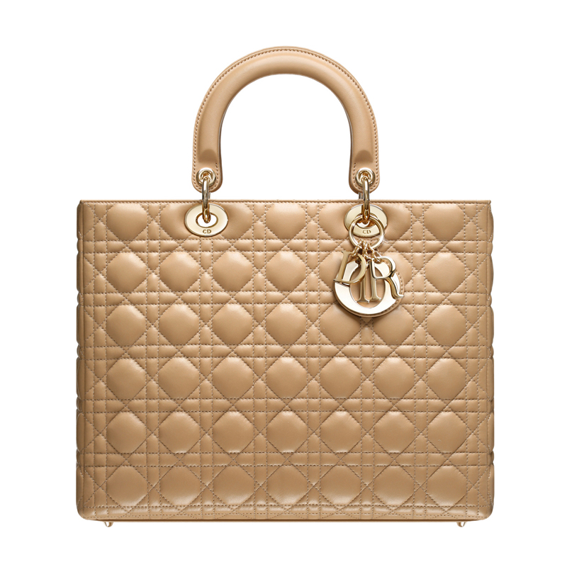 Large Lady Dior bag  in beige leather