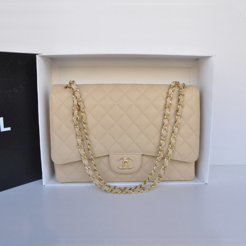 Classic Chanel Maxi Double Flaps Bag A36098 Apricot Original Caviar Leather Gold