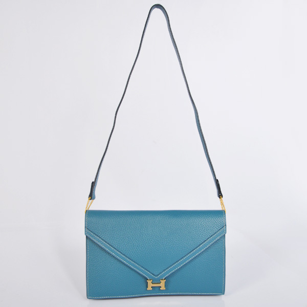 Hermes Liddy Bag clemence leather in Medium Blue with Gold hardware