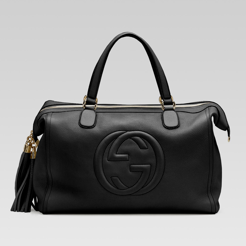 Gucci soho tote with embossed interlocking G and tassels