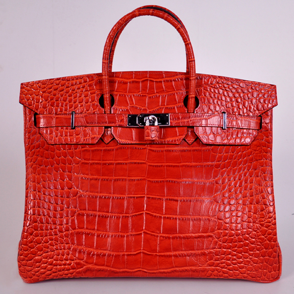 Hermes Birkin 40CM Crocodile stripes leather in Flame with Silver hardware