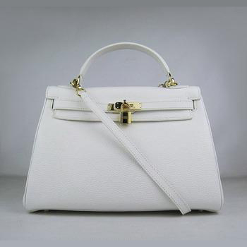 Hermes Kelly Handbags 32CM White(gold)