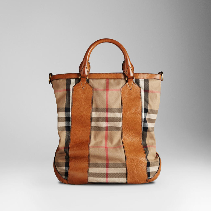 MEDIUM CHECK LEATHER DETAIL TOTE