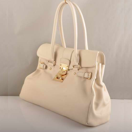 Miu Miu Calf Leather Tote Bags 90331 Rice White