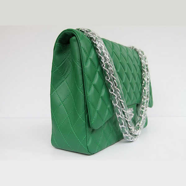 Chanel Flap Bag Quilted Green Lambskin with Silver Chain 1116