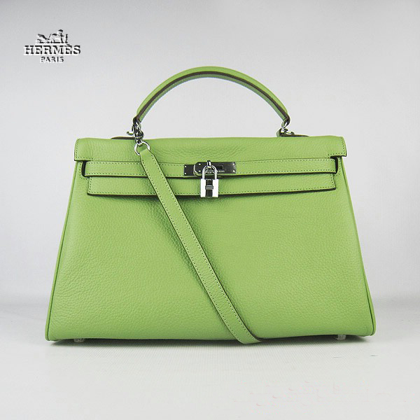 Hermes Kelly 35cm Togo Leather Bag Green 6308 Silver Hardware