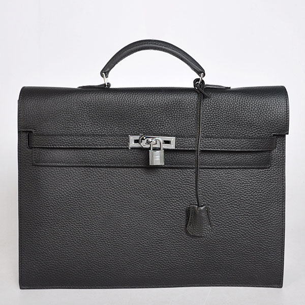 Hermes Kelly Briefcase Bag clemence leather in Black