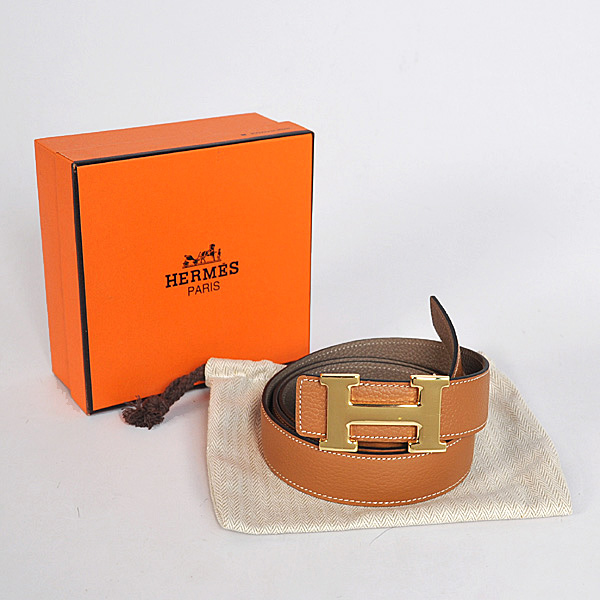 Hermes belt leather in Camel/Dark Grey Blue with H gold Buckle