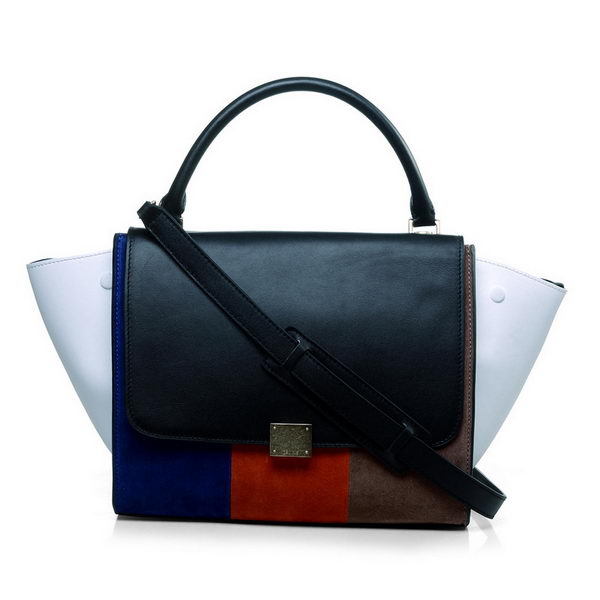 Celine Trapeze Bags Original Calf&Suede Leather Black&Multicolour&White