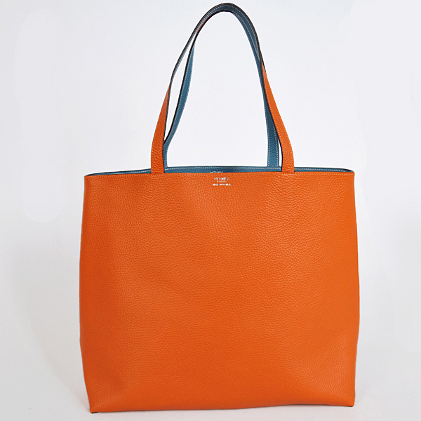 Hermes shopping bag clemence leather in Orange/Medium Blue