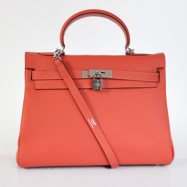 Hermes Kelly 32CM clemence leather in Watermelon Red with Silver hardware