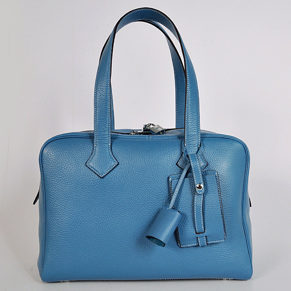 Hermes Victoria Bag clemence leather in Medium Blue with Silver hardware