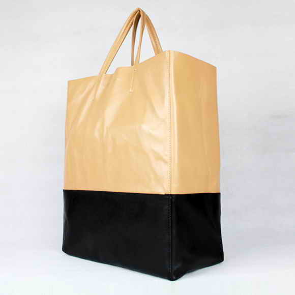 Celine Bi Color Lambskin Tote Bag 8820 Apricot Black