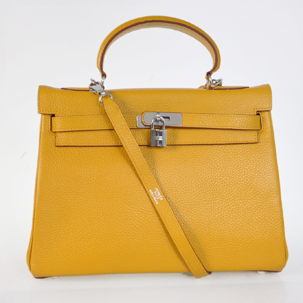 Hermes Kelly 32CM clemence leather in Yellow with Silver hardware