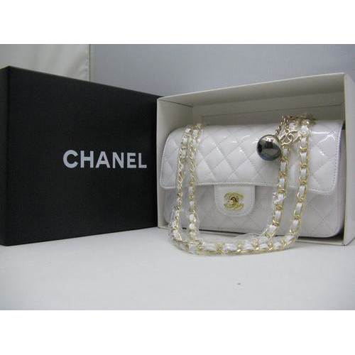 Chanel patent leather White Flap bag with Gold chain