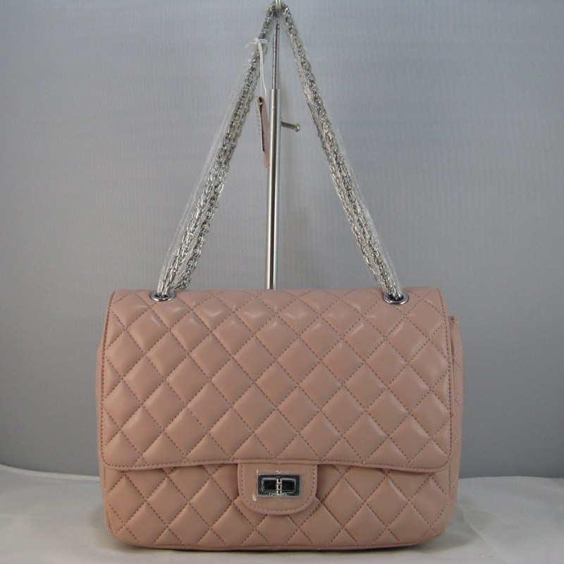 Chanel Pink lambskin leather Flap Bag with Silver chain