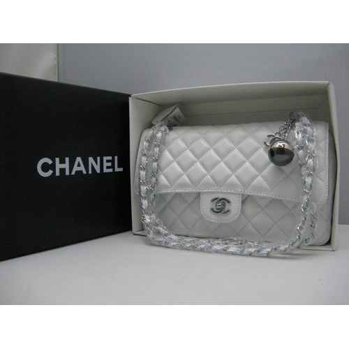 Chanel lambskin leather White Flap bag with Silver chain