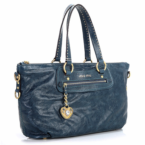 Miu Miu Shiny Leather Tote Bag 6683 Blue