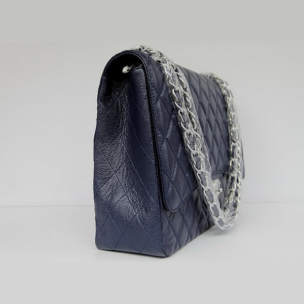 Chanel Flap Bag Quilted Navy-blue Caviar with Silver Chain 1116