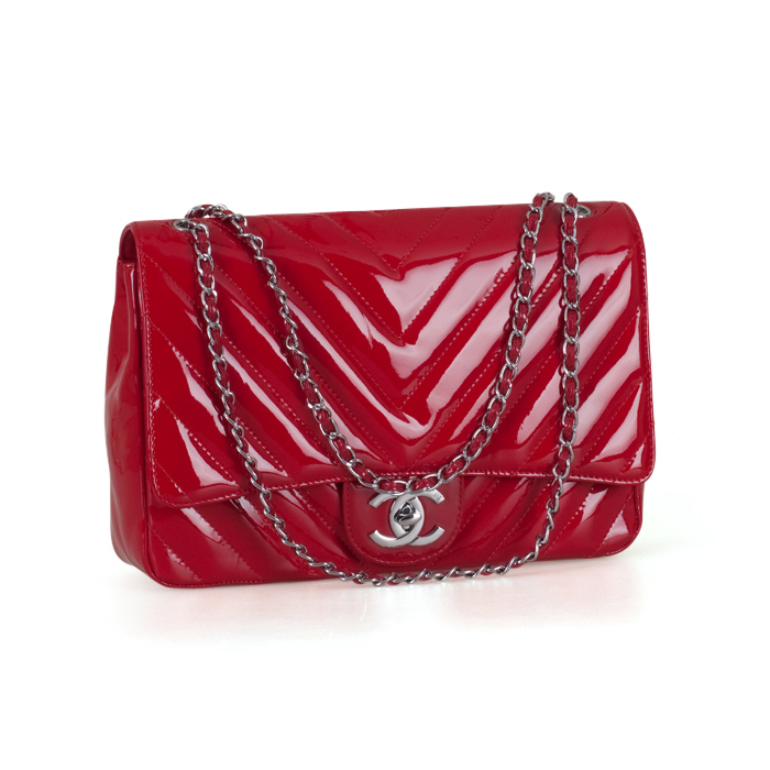 Chanel Patent Leather Chevron Maxi Bag