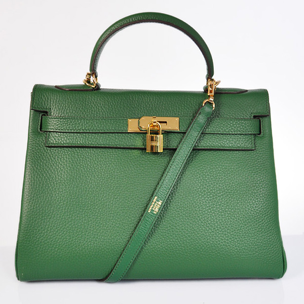 Hermes Kelly 32CM clemence leather in Dark Green with Gold hardware