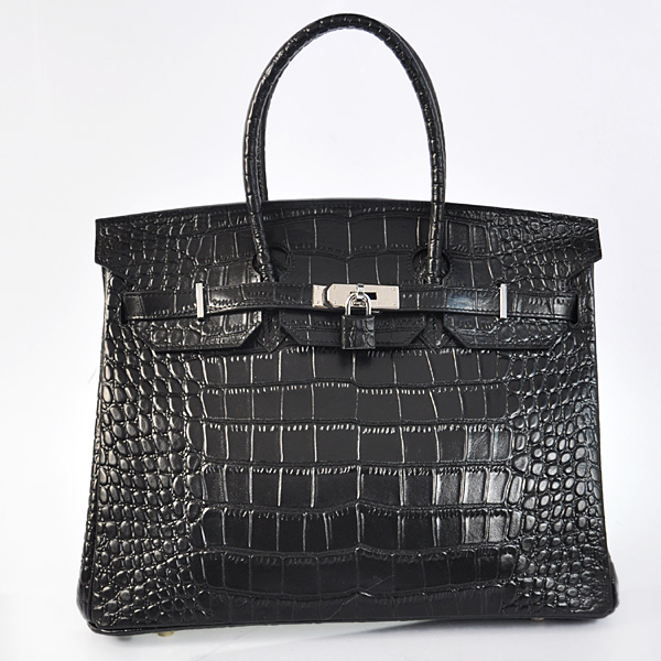 Hermes Birkin 35CM Black Crocodile stripes leather(Silver)