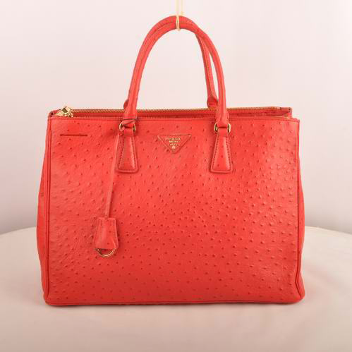 Prada Maxi Ostrich Leather Tote Bag Red