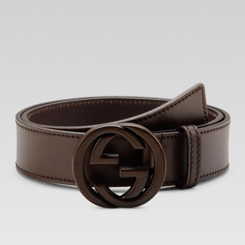 belt with leather interlocking G buckle