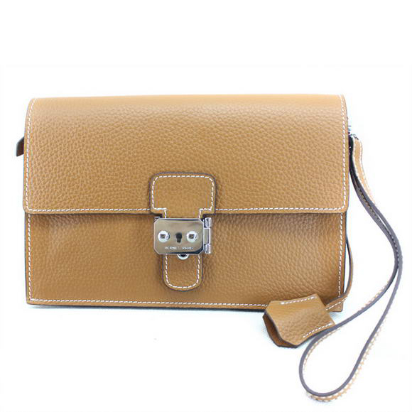 Hermes Jet Pochette Clutch Bag Clemence Leather Camel