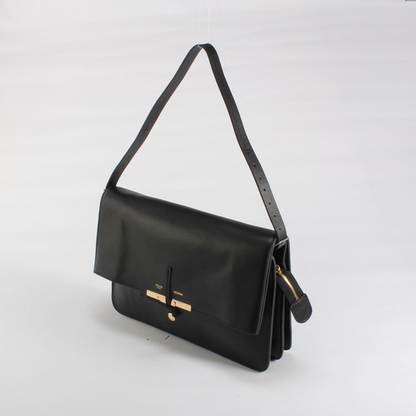 Celine Clasp Shoulder Bag Calfskin Black