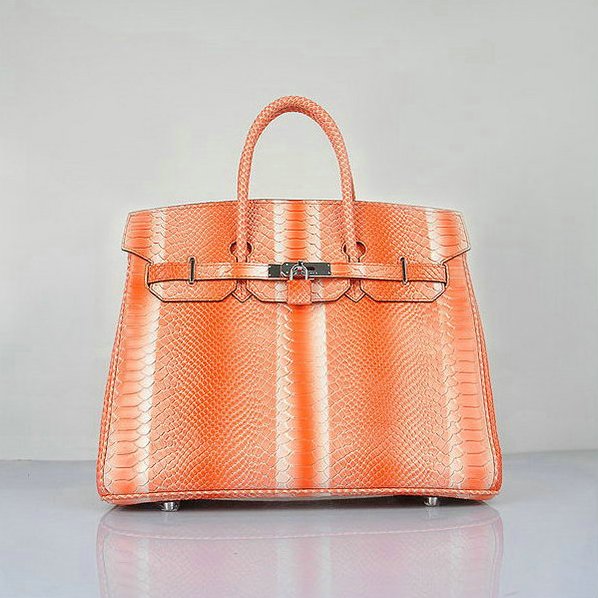 Hermes Birkin 35CM Orange Snake Leather Tote Bag Silver