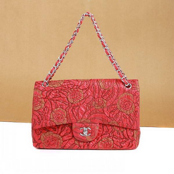 Chanel Rose Flap Bag 3706 Red Silver