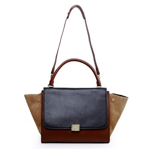 Celine Trapeze Bags Original Calf&Suede Leather  Black&Wine