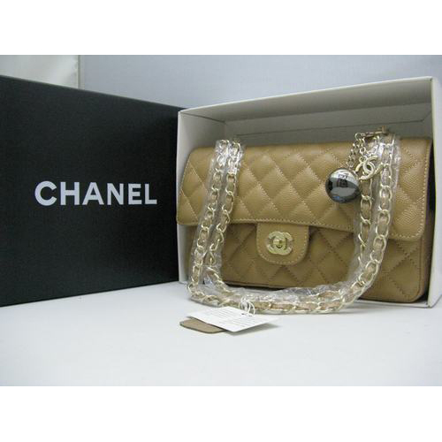 Chanel Caviar leather Apricot Flap bag with Gold chain