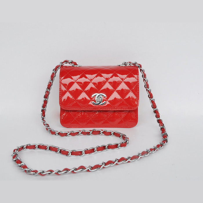 Chanel Classic Micro Flap Bag 1118 Red Patent leather Silver Hardware