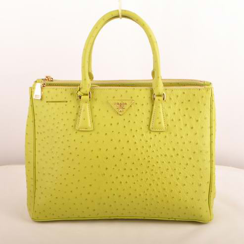 Prada Medium Ostrich Leather Tote Bag Lemon