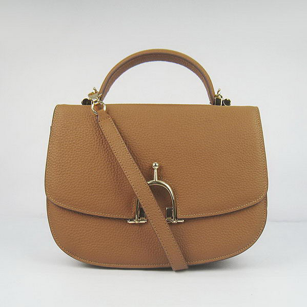 Hermes Stirrup Shoulder Bag Camel Calfskin Gold