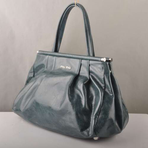 Miu Miu Tote Handbags Oil Wax Leather 8001 Dark Green